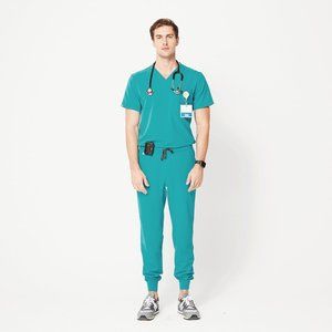Figs Large Teal Scrub Top and Joggers Set
